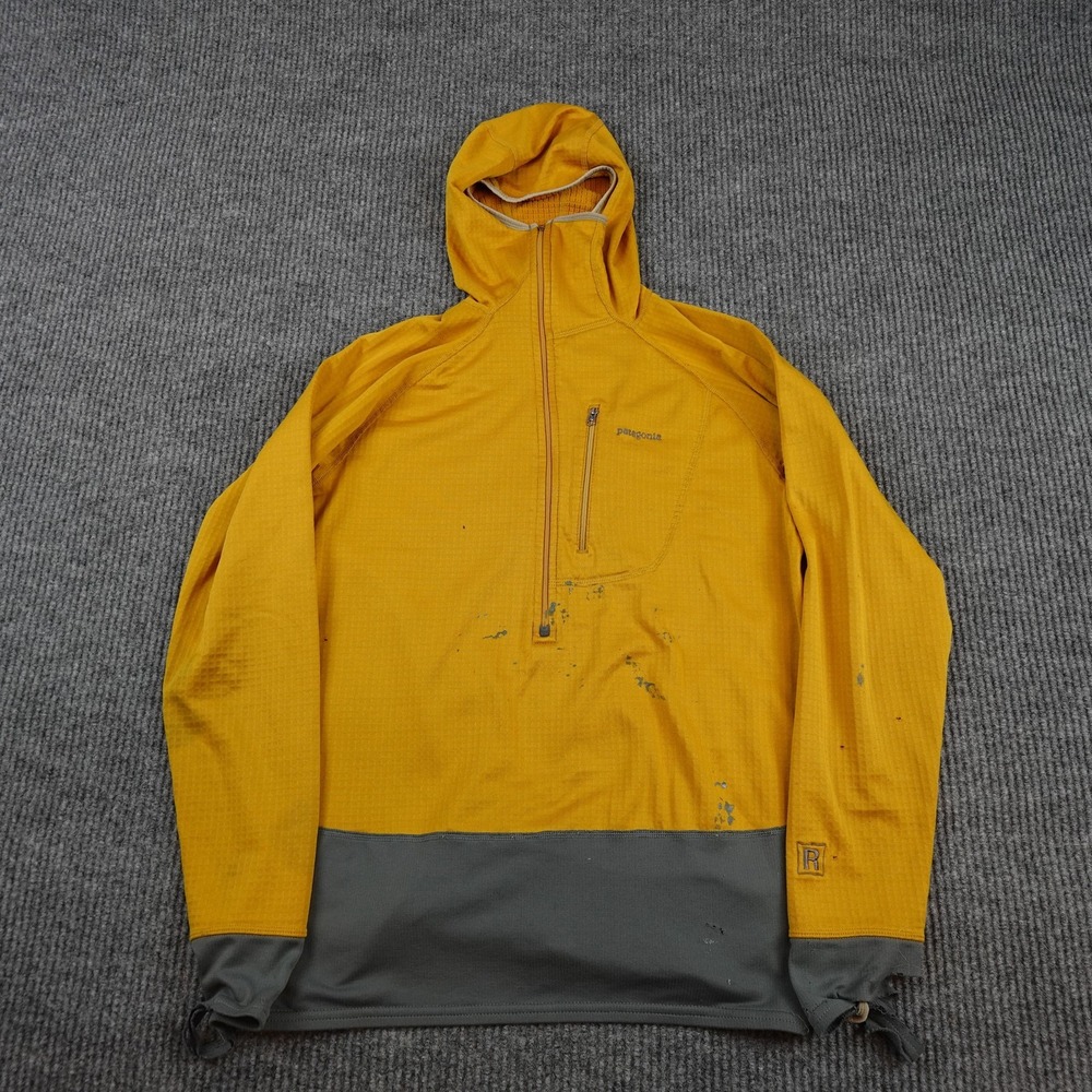 Patagonia R1 Hoody Mens Medium Yellow Grid Fleece 1/4 Zip Pullover Hiking